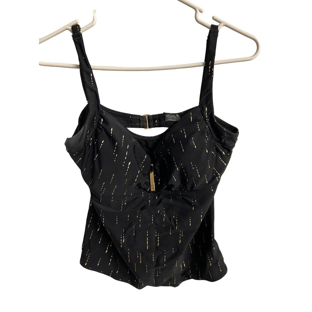 Soma Swimsuit Bandeau Tankini Top Black White Straps 34B Underwire Built in Bra